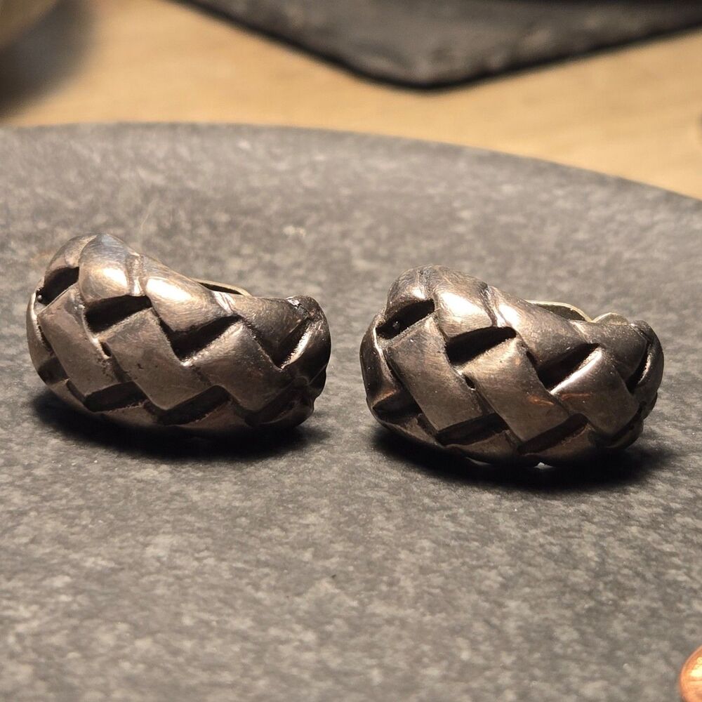 Thai Weave Style Clip On Sterling Silver Earrings